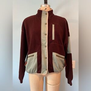 NWOT Madewell Snap-Front Fleece Jacket - Medium - Burgundy and Teal